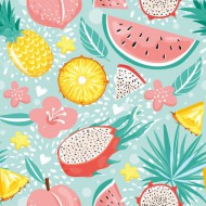 Ubrousky celoroční Pastel Exotic Fruits on Light Blue, 33 x 33 cm