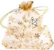 Organzový sáček Vánoční 7,5x10cm, zlatý/zlatý