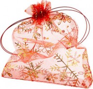 Organzový sáček Vánoční 12x17cm, červený/zlatý