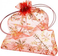 Organzový sáček Vánoční 15x23cm, červený/zlatý