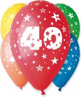 Nafukovací balónky 5ks s potiskem číslice 40, hvězdy