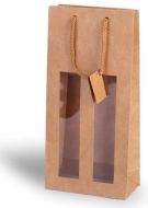 Papírová taška na víno, 2 láhve s okénkem - hnědá - zvětšit obrázek